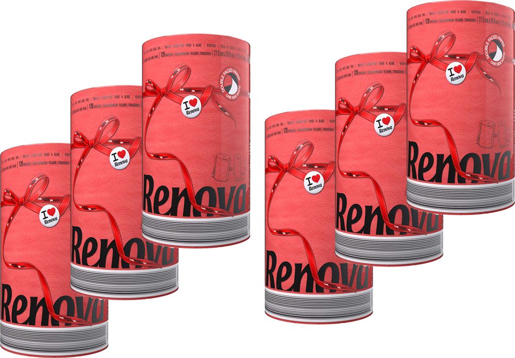 6er Pack Renova Küchenrollen - entspricht 18 Standardrollen - rot - Küchenrolle Küchenpapier 2-lagig - Maxi Rolle - farbig - bunt - Papierrolle ...