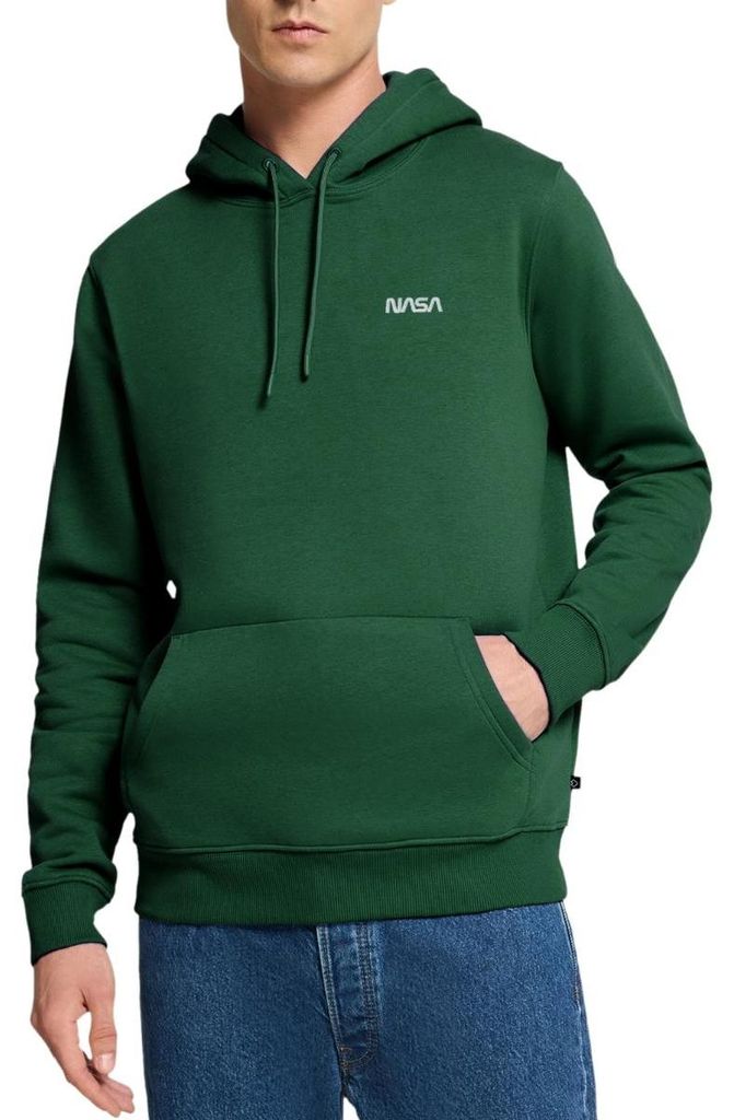 Spreadshirt Nasa Logo Klein Weiß Stick Herren Premium Hoodie, M, Flaschengrün