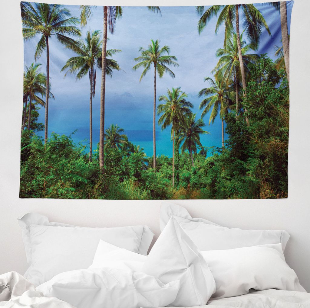 ABAKUHAUS Tropisch Wandteppich, Ozean Jungle Beauty aus Weiches Mikrofaser Stoff Waschbar ohne Verblassen Digitaldruck, 150 x 110 cm, Blau Grün
