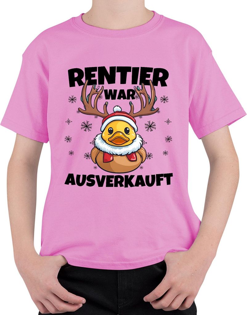 Rentier War t Ente Elch Lustig - Weihnachten Xmas Christmas Uni Kinder T-Shirt, Pink, 104