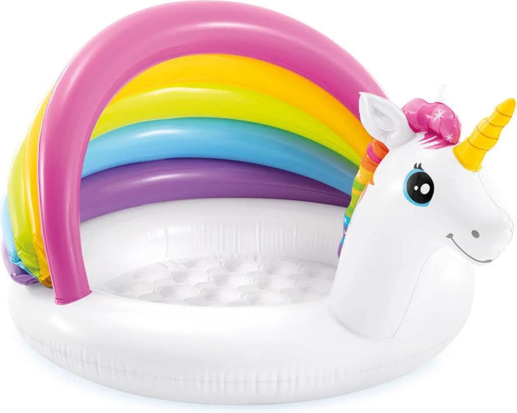 Einhorn Baby Pool mit Sonnenschutz, Aufblasbarer Kinderpool 1-3 Jahre, 127 x 102 x 69 cm