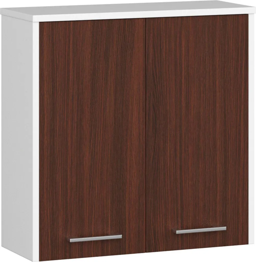 Mobile bagno sospeso: due ante, due ripiani, colore: Bianco|Wenge, dimensioni del mobile: L: 60 cm, A: 60 cm, P: 22,5 cm.