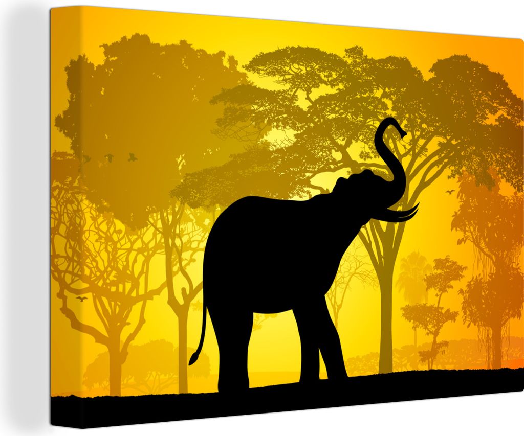 OneMillionCanvasses - Leinwandbilder - 140x90 cm, Eine Illustration eines Elefanten mit aufgerichtetem Rüssel, Wandbilder Kunstdruck Wanddekorat...