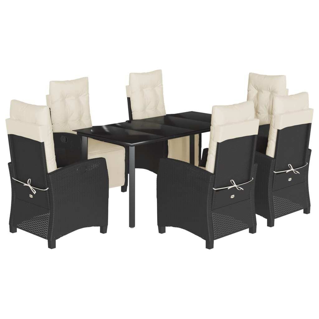 7-tlg. Garten-Essgruppe mit Kissen Schwarz Poly Rattan