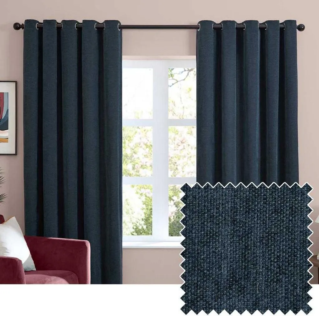 Paire de rideaux occultants en chenille marine 229x229 cm pour la chambre