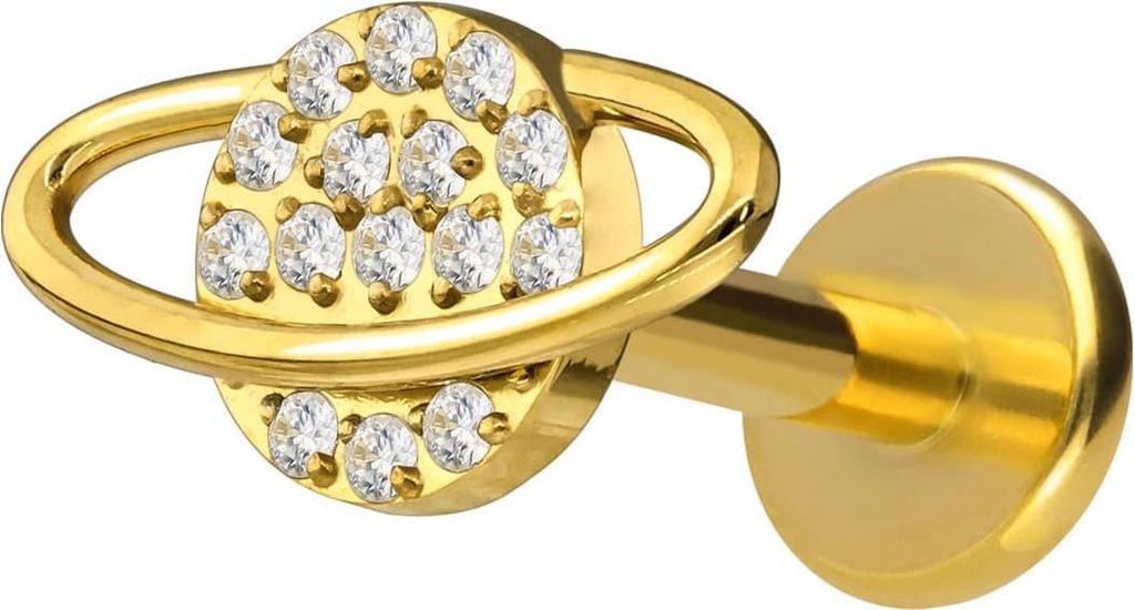 Ohrpiercing, Nasenpiercing Titan Labret mit Innengewinde KRISTALLPLANET Gold Stablänge: 10mm | Stabstärke: 1,6mm