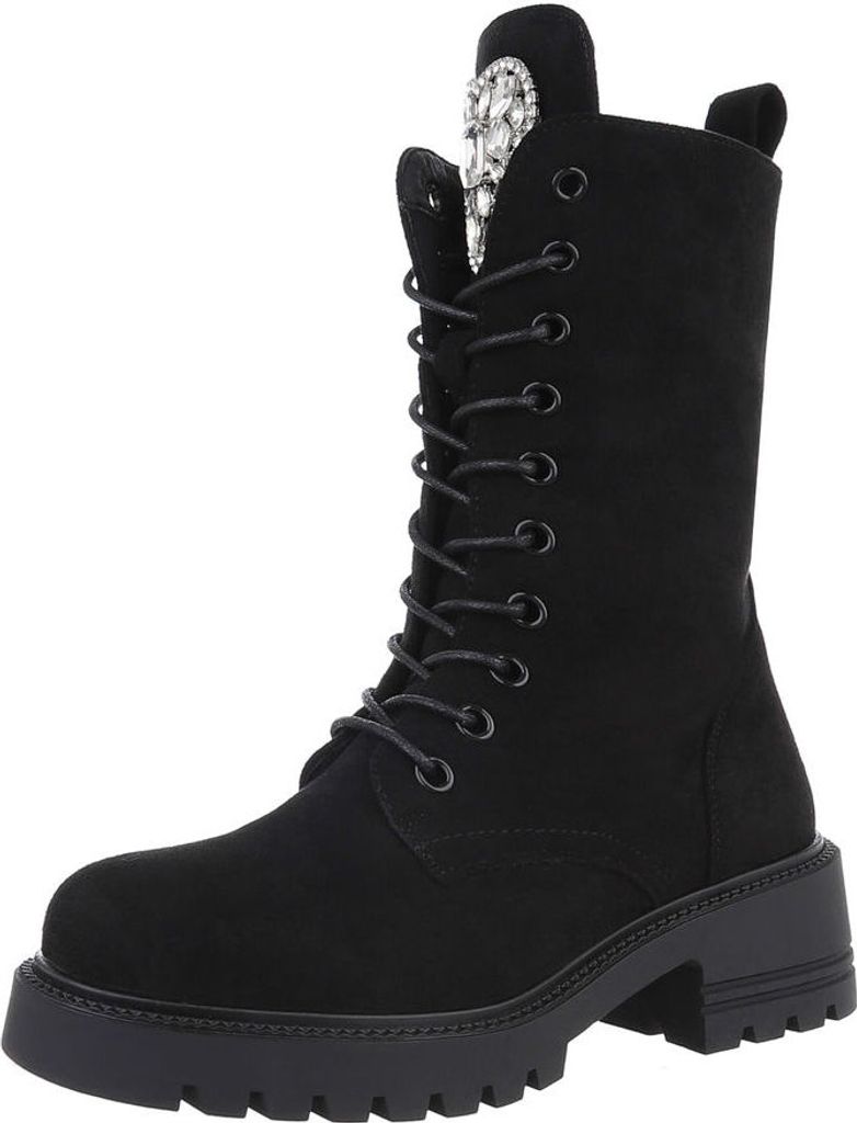 Ital-Design Damen Stiefeletten Plateaustiefeletten Wildlederoptik Schnürstiefeletten 87214562 Schwarz Gr. 36