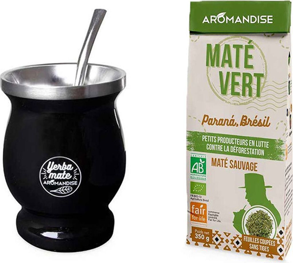 Mate-Tasse und Bombilla 230 ml + Wilder brasilianischer Grüntee Maté 350g
