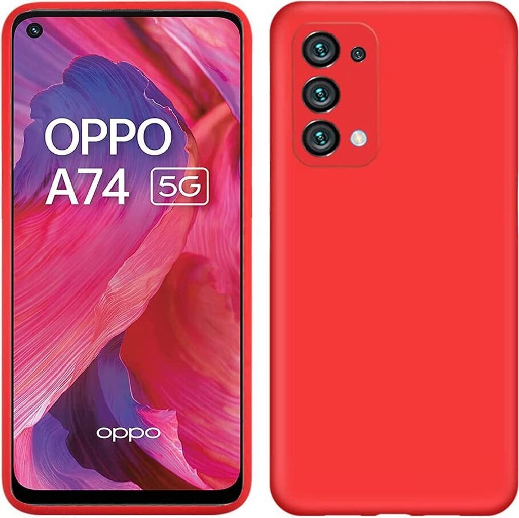 OPPO A74 5G Hülle, Flüssig Silikon Weich Gummi Schutzhülle für OPPO A74 5G Rot