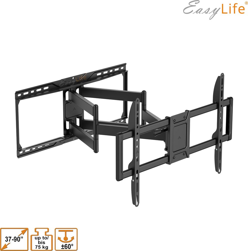 EasyLife TV Wandhalterung ProMount HD90 PowerDual XL 32–90 Zoll, Heavy-Duty bis 75 kg belastbar, VESA 600x400, neigbar und schwenkbar, TV Halteru...