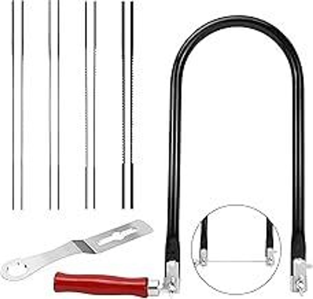 Laubsäge Set Laubsägebogen Metall Feinsäge Holz mit 8 Sägeblätter(46810) Laubsägen Mit Holzgriff für Metall und Holz Präzise Schnitte Gravu...