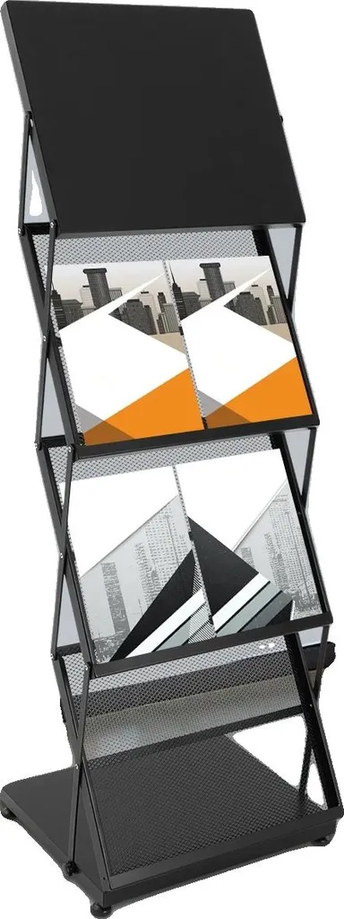 Présentoir de catalogues pliable à 3 étages en métal noir de qualité