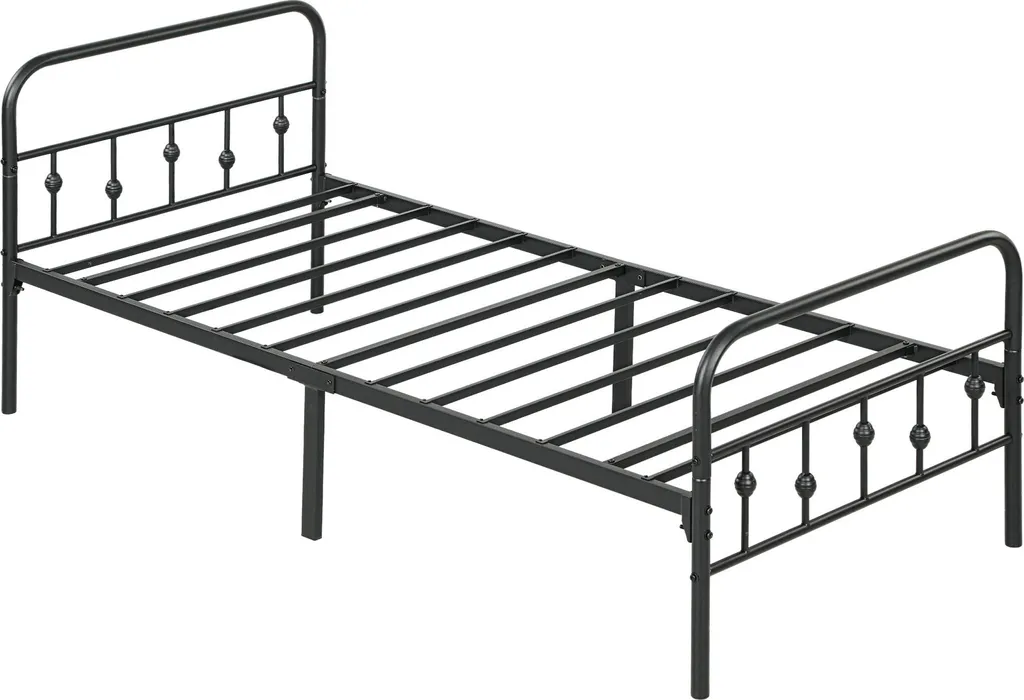 Lit pliable 200x90cm noir métal avec tête de lit haute de 82,5 cm
