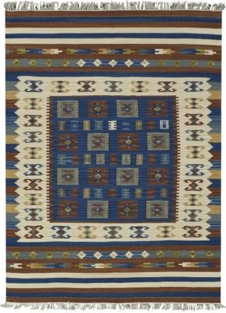 Tapis Kilim Bleu Tissé Plat 75x125 cm - Décoration Style Oriental
