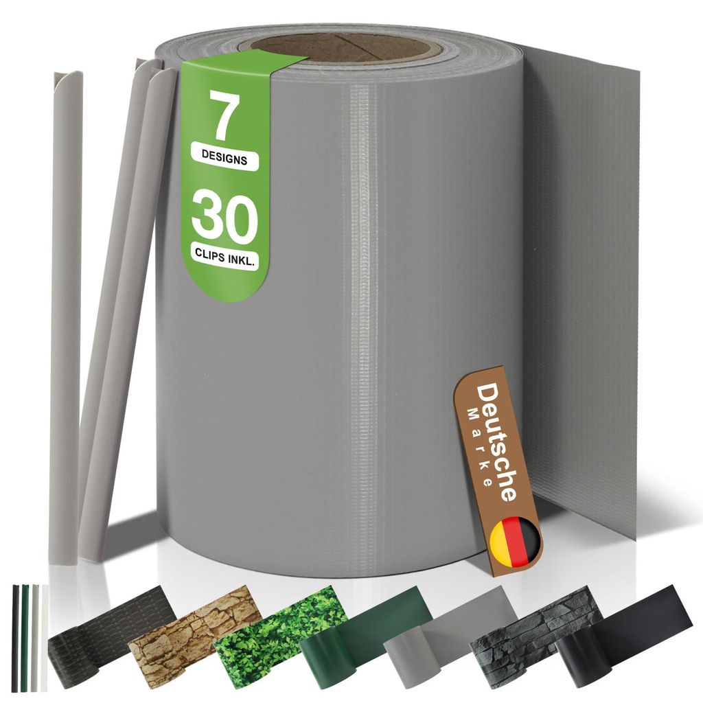BOOGARDI PVC Sichtschutzstreifen · Sichtschutz Zaun 19 cm x 35 m Hellgrau 1 Rolle · 450 g/m² · inkl. 30 Clips · Zaunblende für Doppelstabmatt...