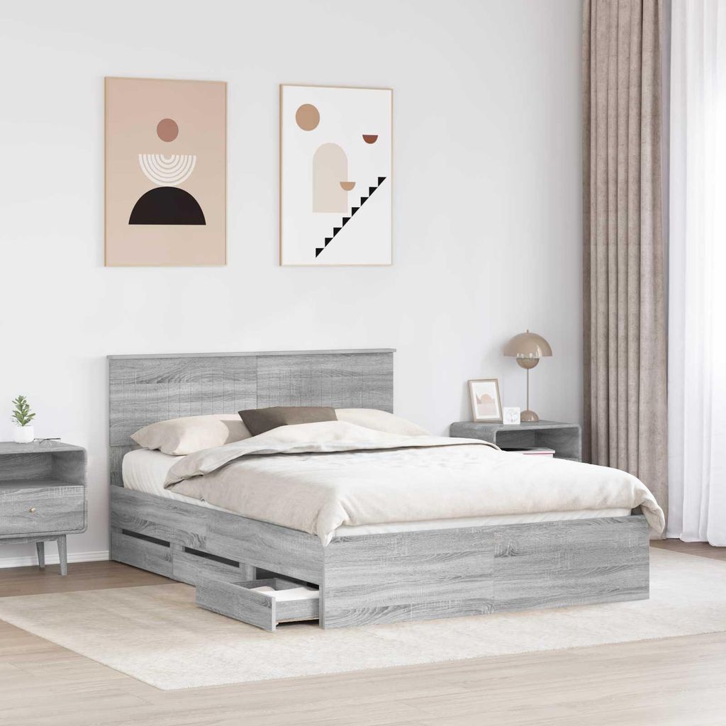 (Robust Möbel) Bettrahmen Graues Sonoma 140 x 200cm Ingenieurs Holz - CL559951 - Klassische BettenJugendbett Tagesbett