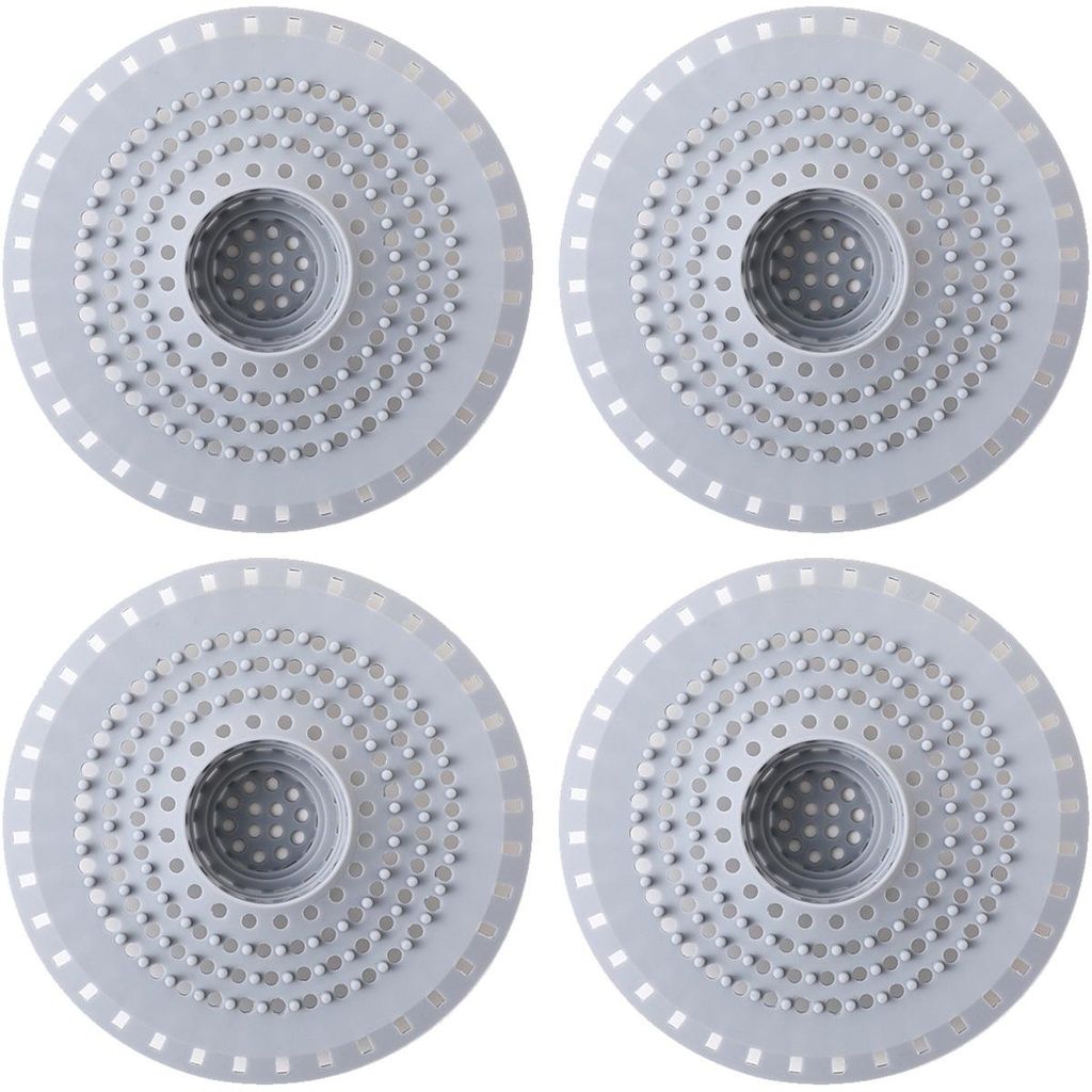 Abflusssieb Silikon 4er Set, Haarf채nger mit Saugn채pfen f체r Dusche, Badewanne, Waschbecken und K체chensp체le