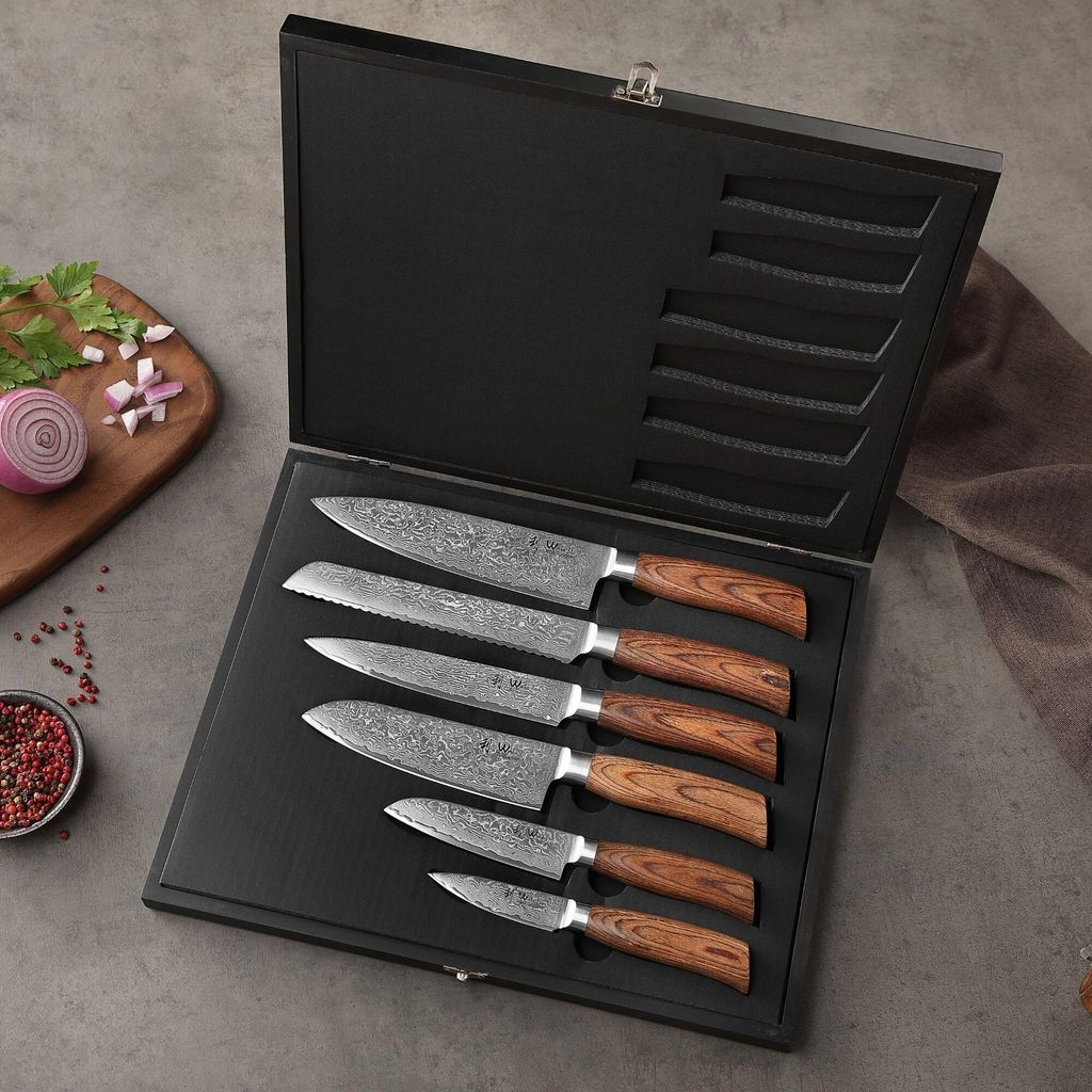 Wakoli EDIB Pro Premium 6er Damastmesser-Set Mit 8-20 Cm Klingen
