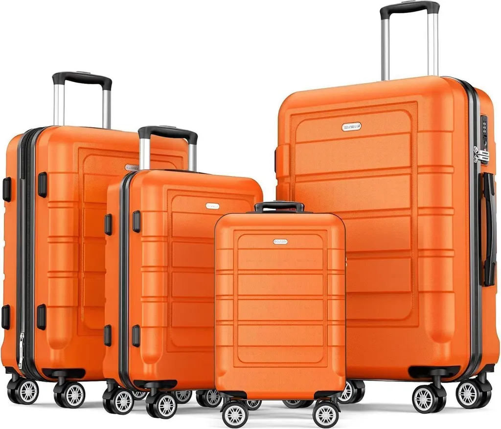 Set de valises 4 pièces orange en ABS PC rigide extensible serrure TSA