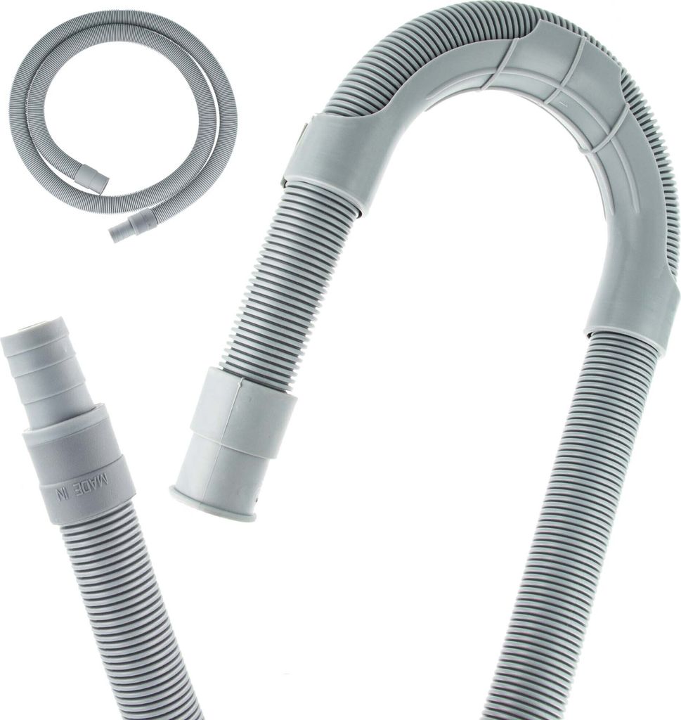 A grey flexible hose extension with connectors, shown in multiple configurations.