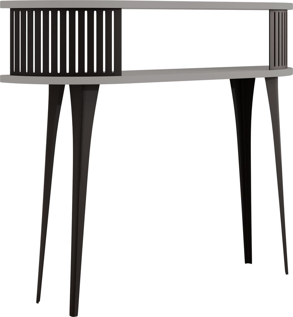 MIRJAN24 Konsolentisch Roenni Oval, Elegant Wohnzimmer, Beine und Seiten aus Stahl (Farbe: Schwarz / Hellgrau)