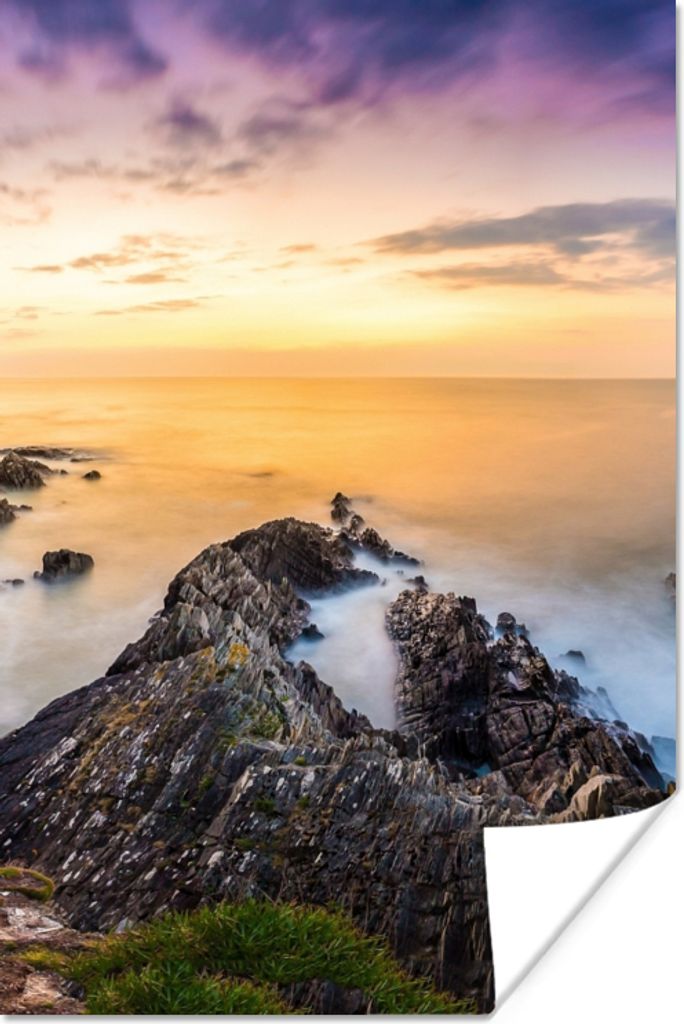MuchoWow Poster Sonnenuntergang - Horizont - Wasser - Landschaft - Blau 20x30 cm - Papierdruck