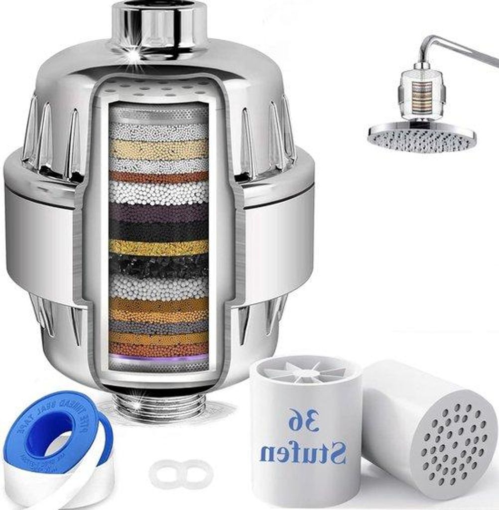 Premium-Wasserfilter mit 36 Stufen, Vitamin C und E - Entfernt hartes Wasser, Restchlor und Schwermetalle - 2 Filterpatronen