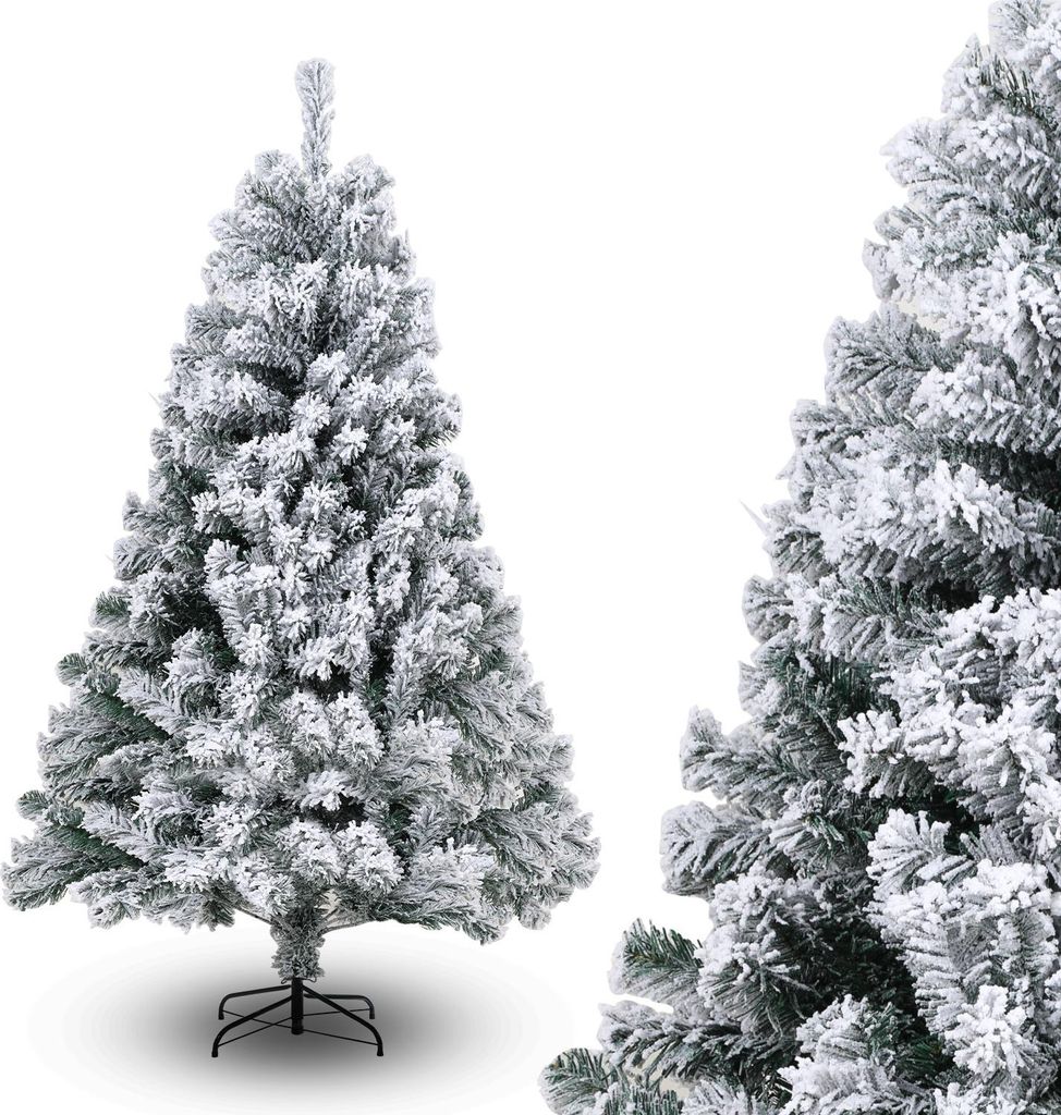 Jayseuw 150cm Künstlicher Weihnachtsbaum mit Schnee, inkl. Metallfuß mit 550 Spitzen PVC Nadeln, Christbaum Tannenbaum PVC, Weiß