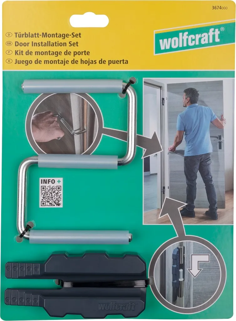 Wolfcraft 3674000 Set 3 Pezzi Montaggio Porta - Sollevatore Professionale