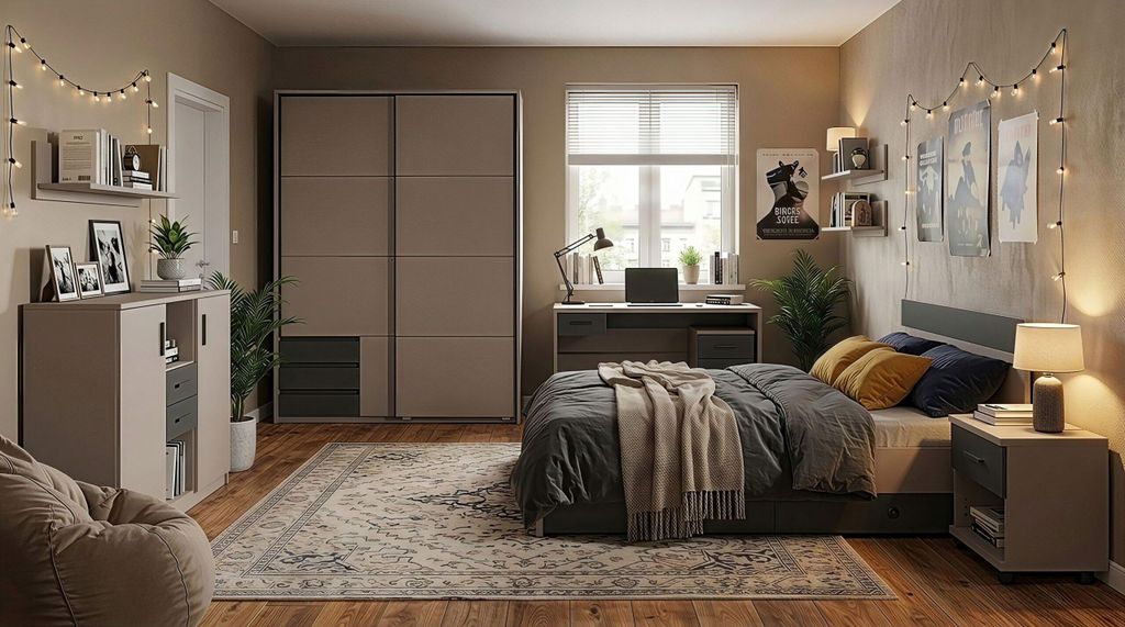 Jugendzimmer Bahamas Grau- Grafit 8 teilig mit Schwebetürenschrank
