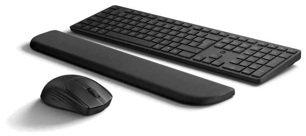 HP Dual-Mode-Maus und -Tastatur für mehrere Geräte mit Handballenauflage 580C, Volle Größe (100%), Kabellos, USB + Bluetooth, Schwarz, Maus ent...