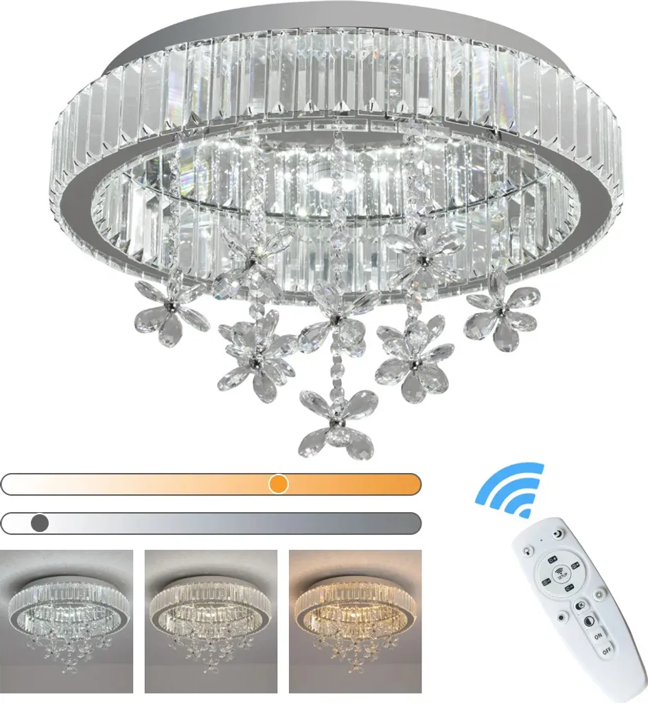 Plafonnier LED Design Cristal Variateur RC Éclairage Basse Consommation