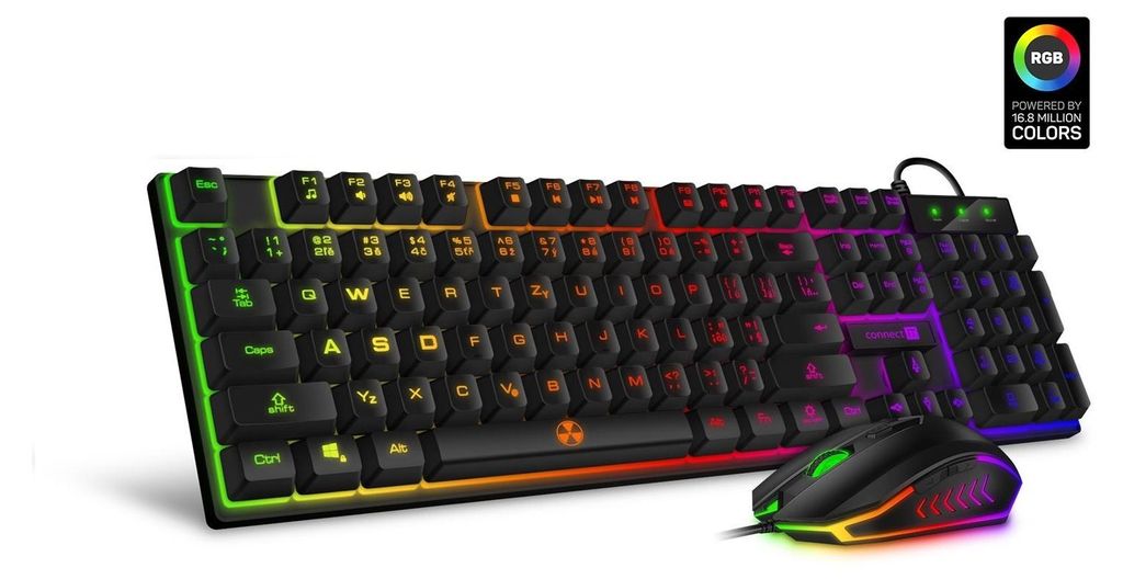 Connect IT CKM-3200-CS, Kabelgebunden, USB, Membran Key Switch, RGB-LED, Schwarz, Maus enthalten