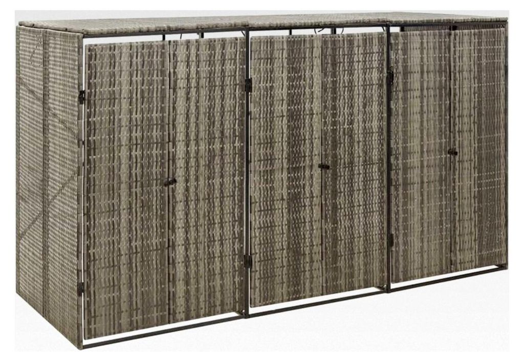 Mülltonnenbox für 3 Tonnen Grau 207x80x117 cm aus Poly Rattan