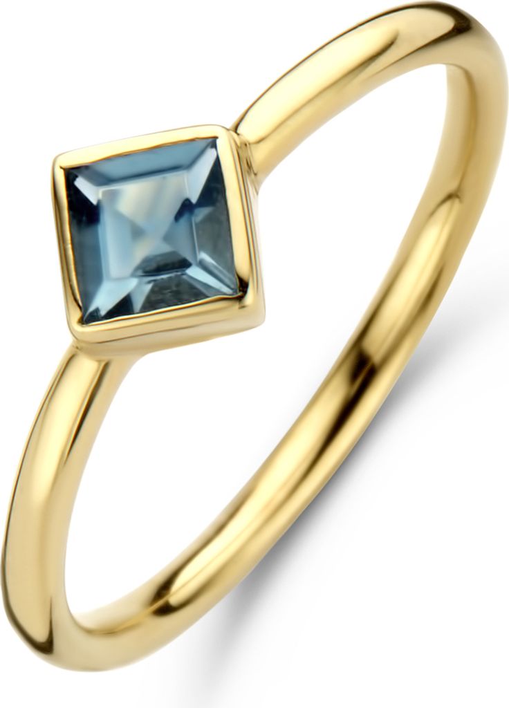 New Bling 9NB-0554-50 Silberring Damen – Glass London Blue – Quadratisch – Größe 50 – Vergoldet – Goldfarben