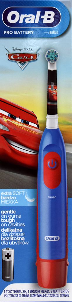 A promotional image for a children's electric toothbrush featuring characters from Disney Pixar's Cars.