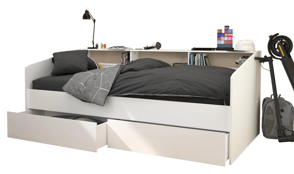 Canapé-lit avec tiroirs et niches 90x200 cm en bois blanc modèle Orion