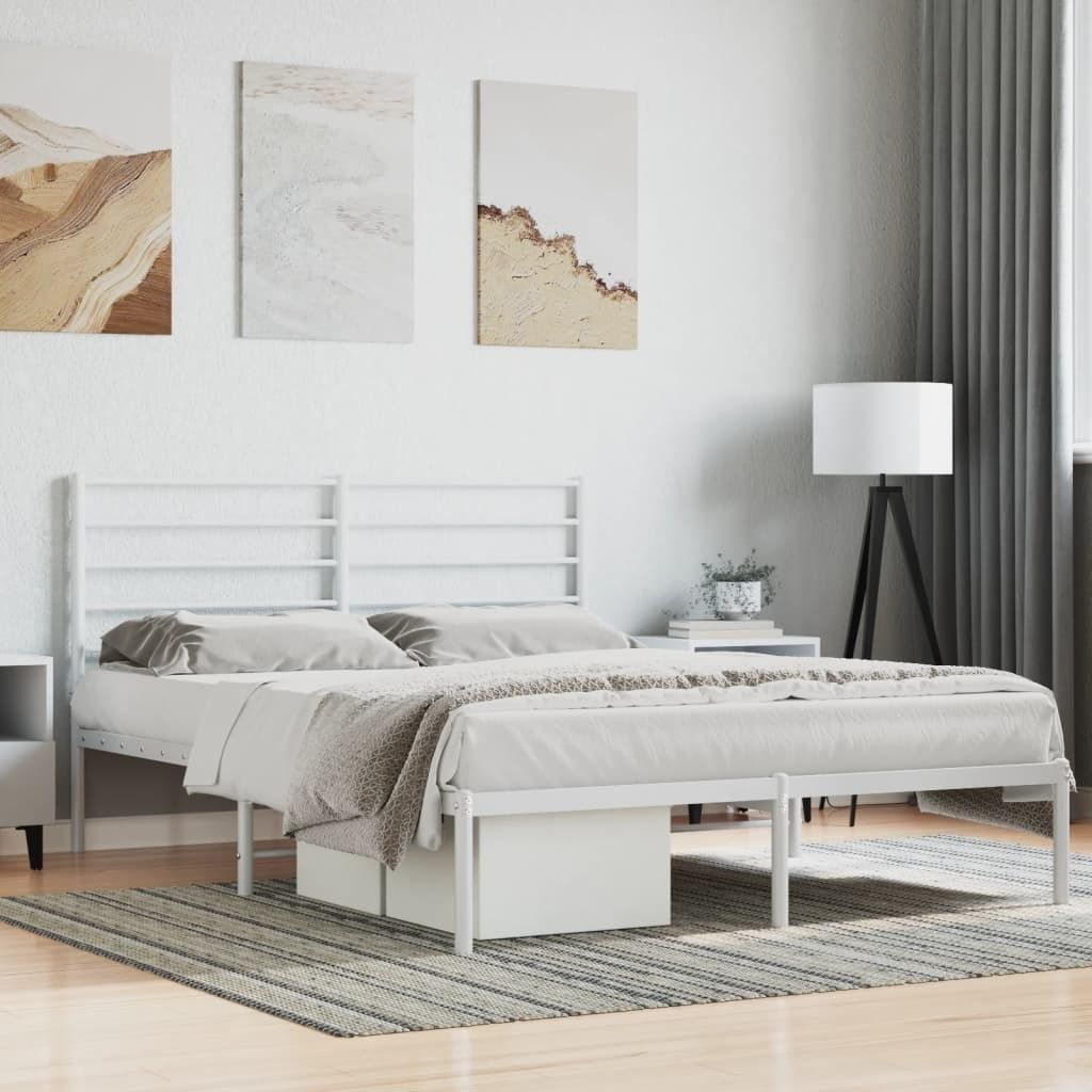 Bettgestell mit Kopfteil Metall Weiß 135x190 cm , Klassische Betten Design 2024