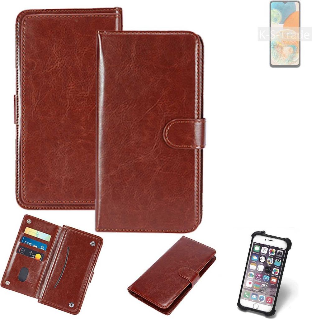 K-S-Trade 360° Hülle kompatibel mit Samsung Galaxy A23 5G braun Kunstleder Case BookCase WalletCase Kunstlederederhülle Handyhülle, Rundumschutz