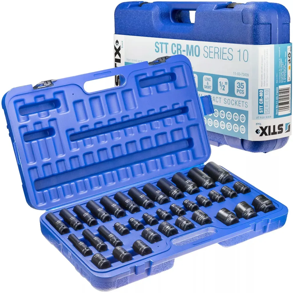 set di chiavi a bussola da 35 pezzi 1/2" CR-MO bussole lunghe e corte 8-32 mm avvitatore a impulsi