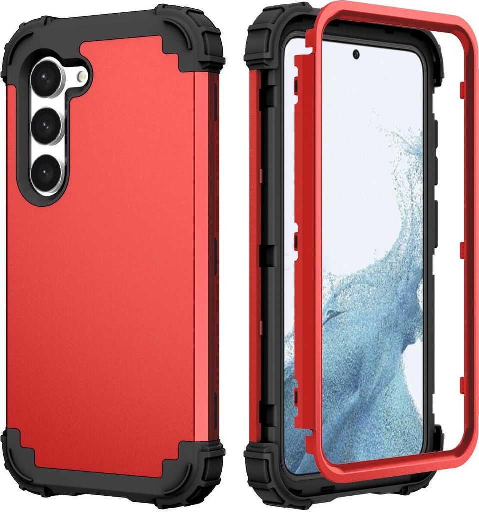 Galaxy S23 Hülle, 3 in 1 Hybrid PC TPU Stossfest Robust Schutzhülle für Samsung Galaxy S23 Rot