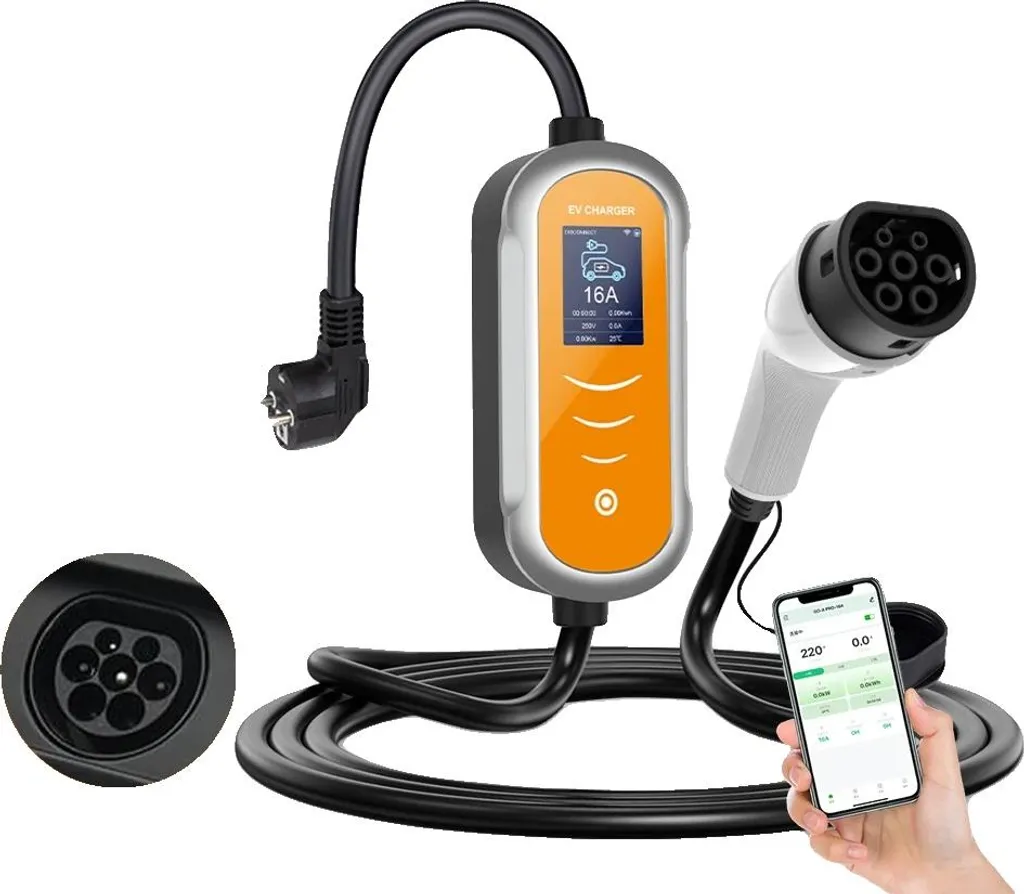 Caricatore EV Mobile Tipo 2 | 16A Regolabile 3.5kW per Viaggi Senza Ansia