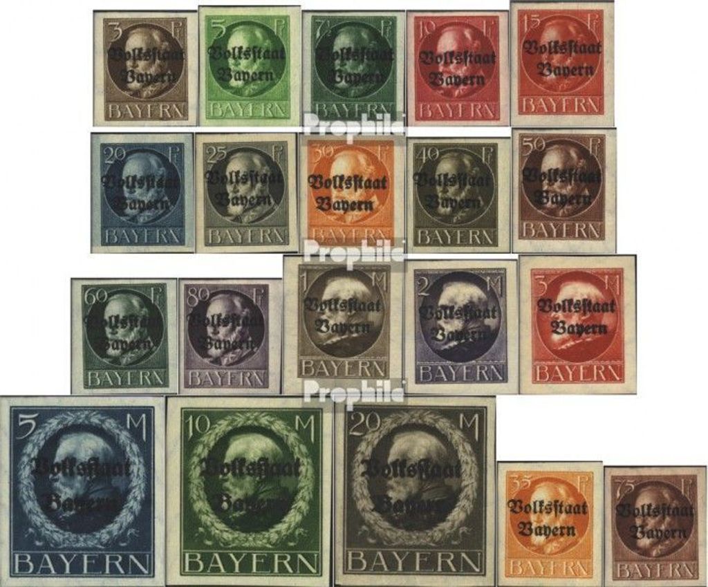 Briefmarken Bayern 1920 Mi 116B-135B (kompl.Ausg.) postfrisch König Ludwig mit Aufdruck