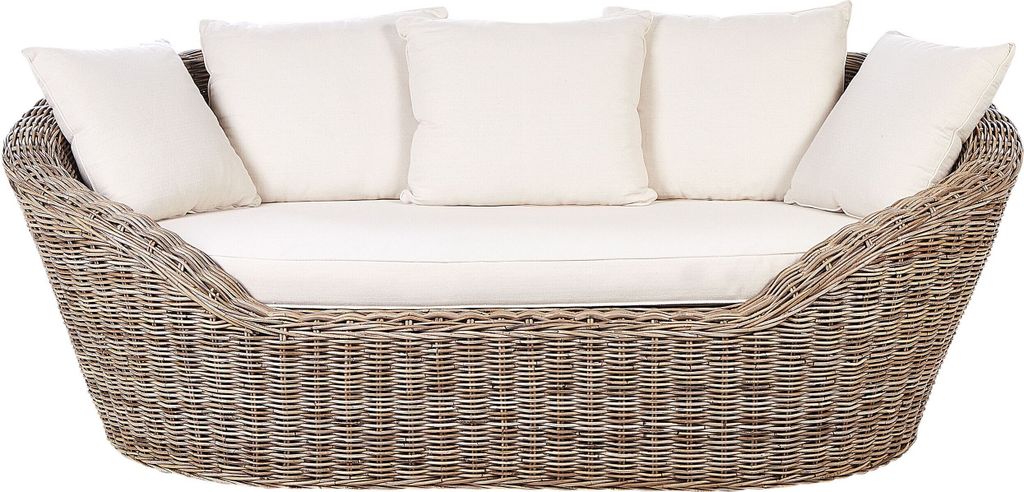 BELIANI Sonneninseln Natur Rattan Geflecht mit 6 hellbeige Kissen Boho Outdoor Terrasse