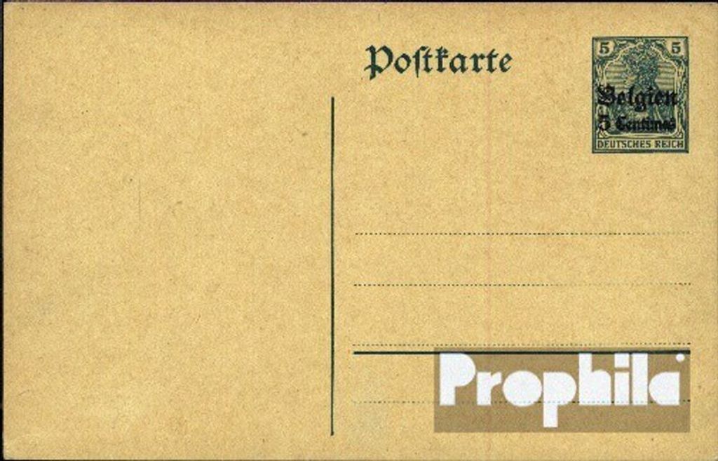 Belege Ganzsachen Dt. Landespost in Belgien 1914 P1 Amtliche Postkarte Germania mit Aufdruck
