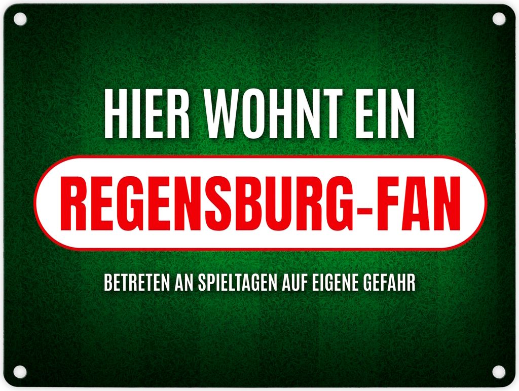 Hier wohnt ein Regensburg-Fan Metallschild mit Rasen Motiv Fußball Stadion Ball