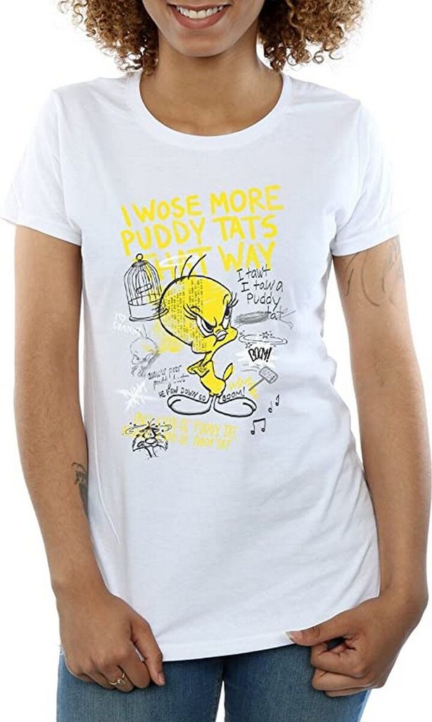 Looney Tunes - "More Puddy Tats" T-Shirt für Damen BI1485 (M) (Weiß)