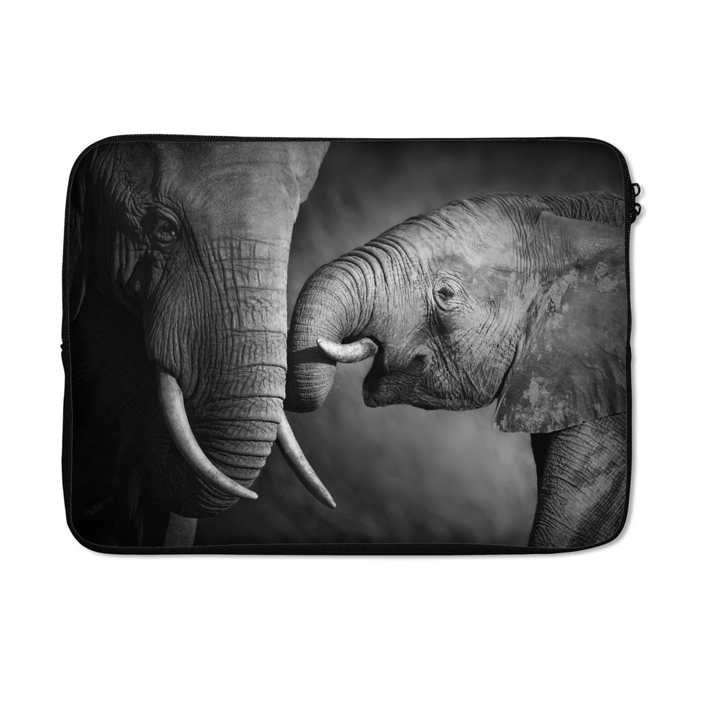 MuchoWow Laptop Hülle 14 ZollWildtiere - Elefant - Schwarz - Weiß - Porträt Laptoptasche - Laptoptasche - Stoßsicher - Schutzhaube