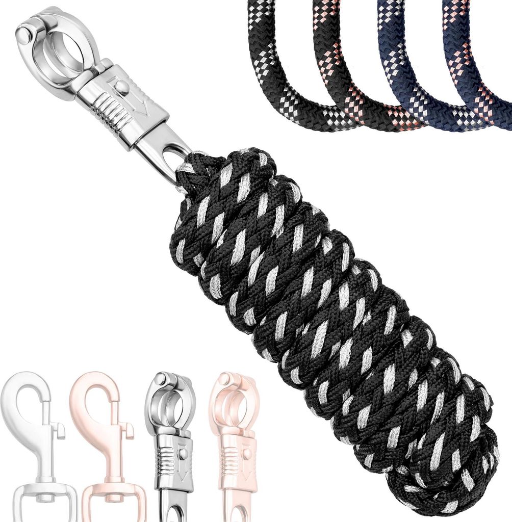 Esposita Führstrick, Anbindestrick Soft "Champion Edition" - Schwarz/Silber Panikhaken