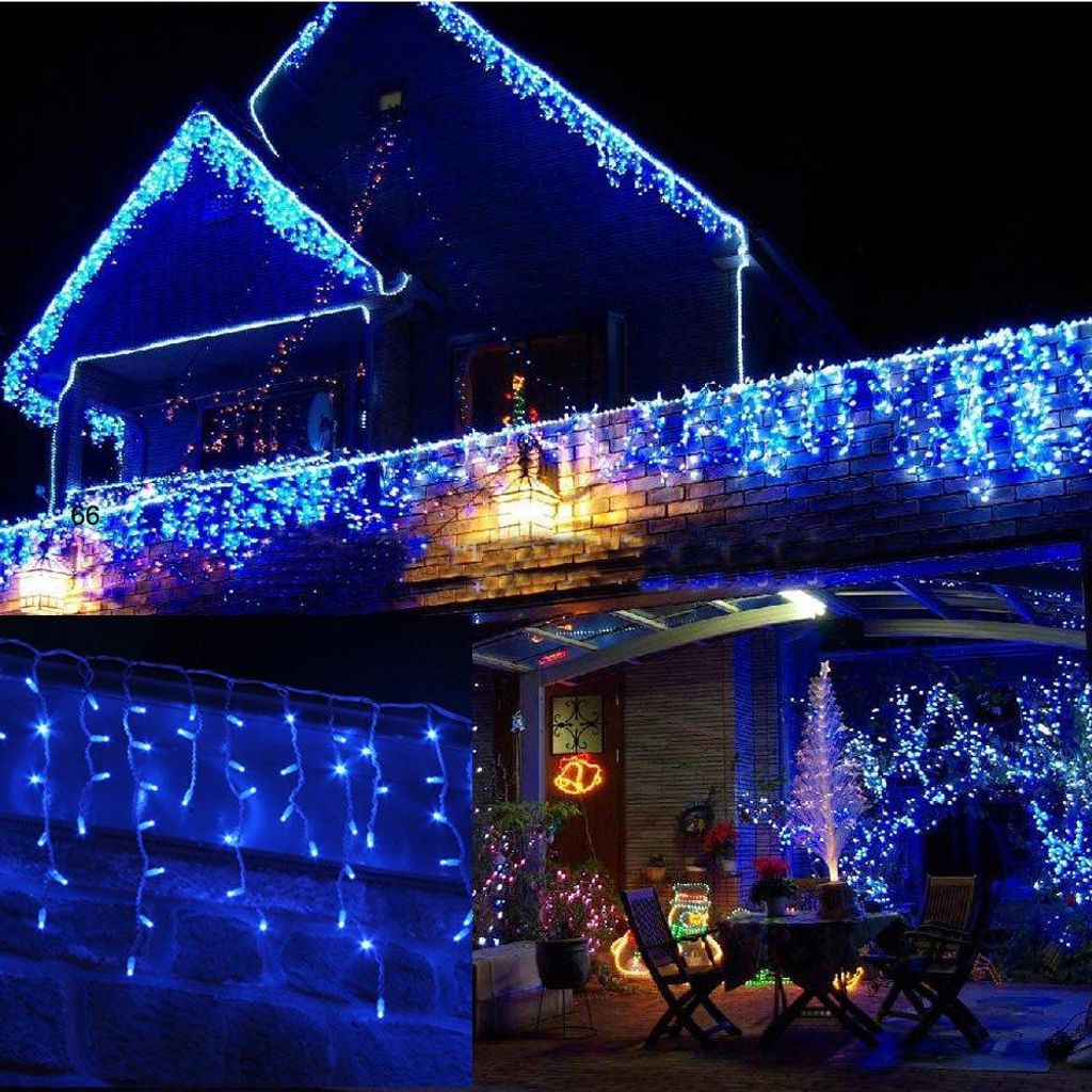 Eiszapfen-Lichterkette 800 LEDs blau 20 m + 10 m Zuleitung wasserdicht
